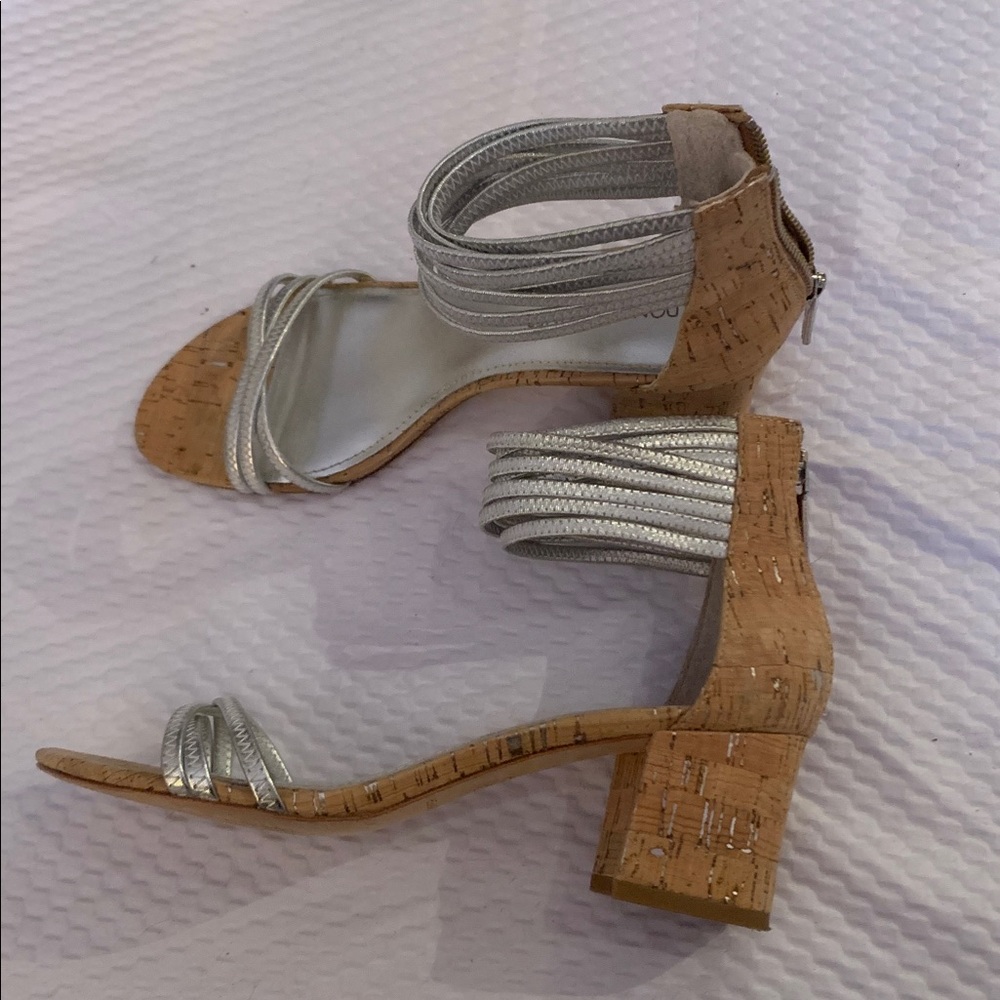 Donald J. Pliner Silver & Cork Strappy Heels sandals